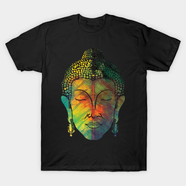 Buddha on pipal leaf T-Shirt by swarna artz